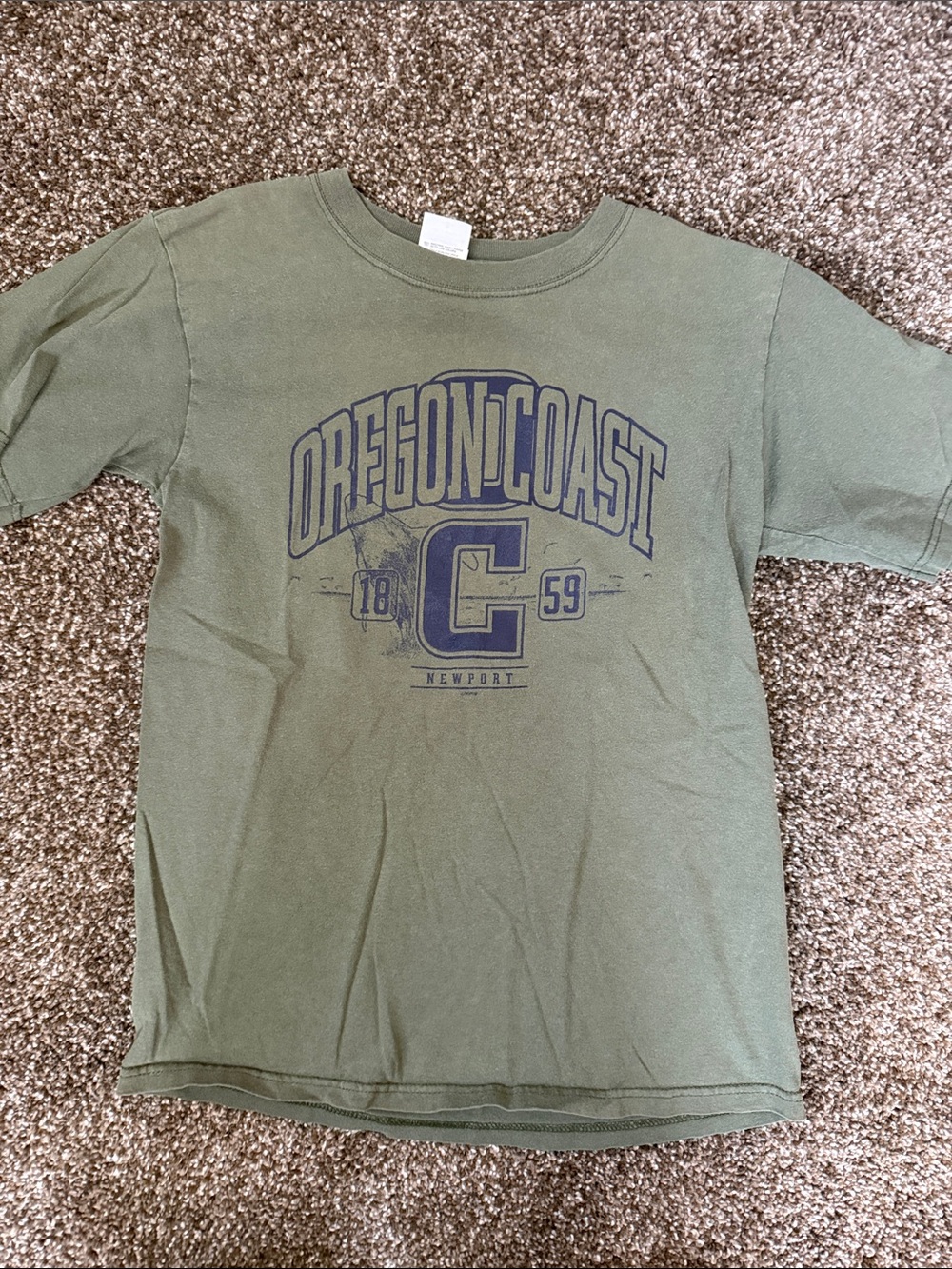 Anvil Olive Kids Oregon Coast Graphic Tee with Navy Print